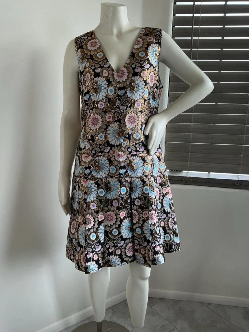 J.Crew Metallic Thread Japanese Flower Dress Sleeveless Fit & Flare Elegant Sz12 - Picture 2 of 8